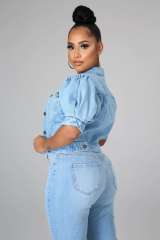 New design puff sleeve denim short jacket cropped tops