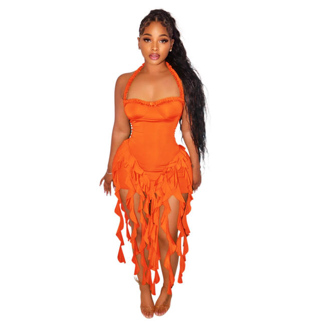 Sexy halter neck tassel bodycon dress party dress
