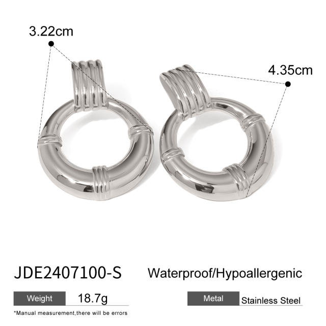 Elegant easy match chunky geometric circle stainless steel earrings