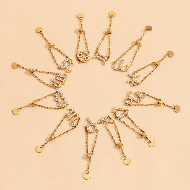 Creative diamond zodiac slide stainless steel finger rings