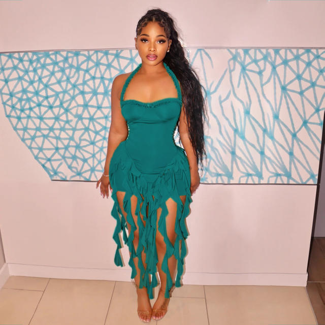Sexy halter neck tassel bodycon dress party dress