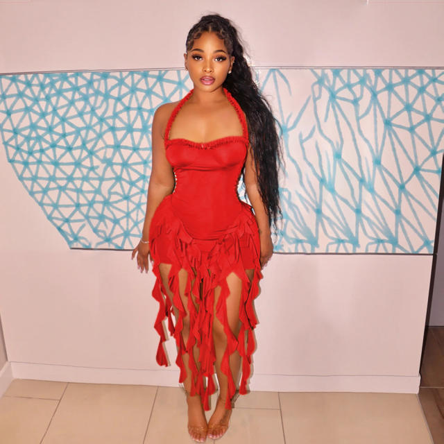 Sexy halter neck tassel bodycon dress party dress
