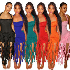 Sexy halter neck tassel bodycon dress party dress