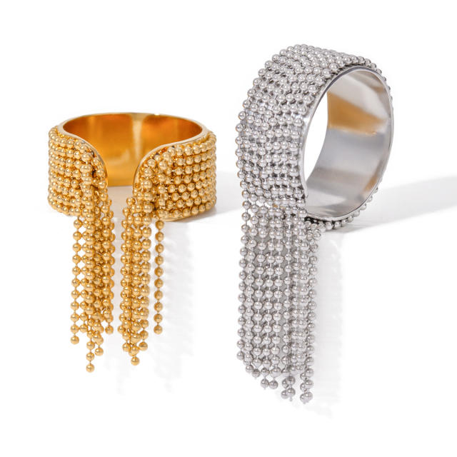 Unique tiney bead tassel stainless steel finger rings