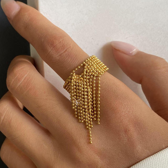 Unique tiney bead tassel stainless steel finger rings