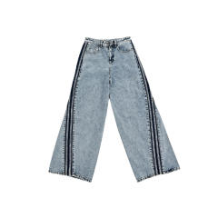 Amercian casual light blue jean jacket set with pants