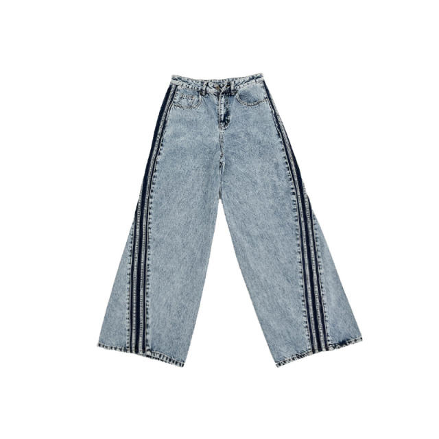Amercian casual light blue jean jacket set with pants