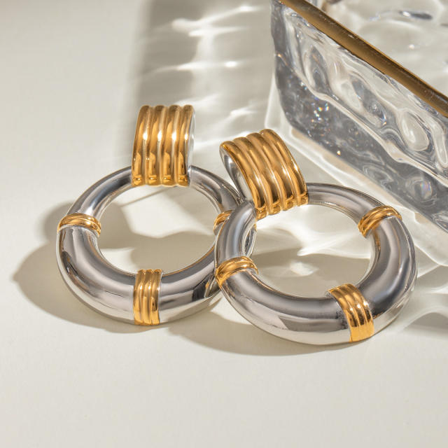 Elegant easy match chunky geometric circle stainless steel earrings