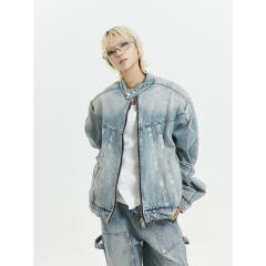 Hiphop oversize pink and blue color jean jacket pants set