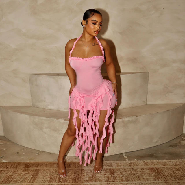 Sexy halter neck tassel bodycon dress party dress
