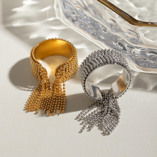 Unique tiney bead tassel stainless steel finger rings