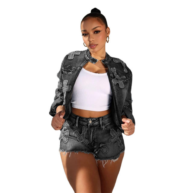 Hot sale unique jean jacket shorts set