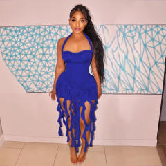 Sexy halter neck tassel bodycon dress party dress