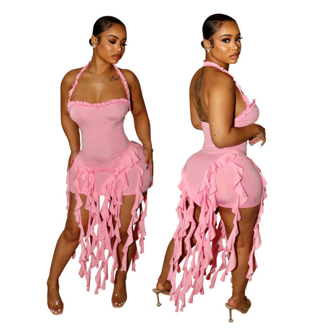 Sexy halter neck tassel bodycon dress party dress
