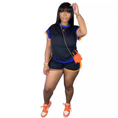 Summer bright color casual round collar t shirt shorts set