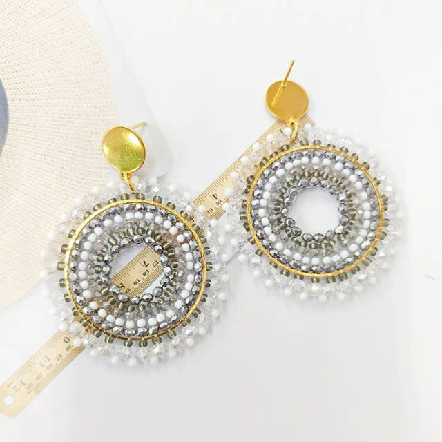 Boho handmade gray color bead round shape dangle earrings stainless steel earrings