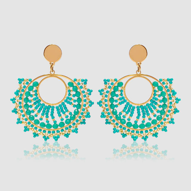 Boho handmade green color bead dangle earrings stainless steel earrings