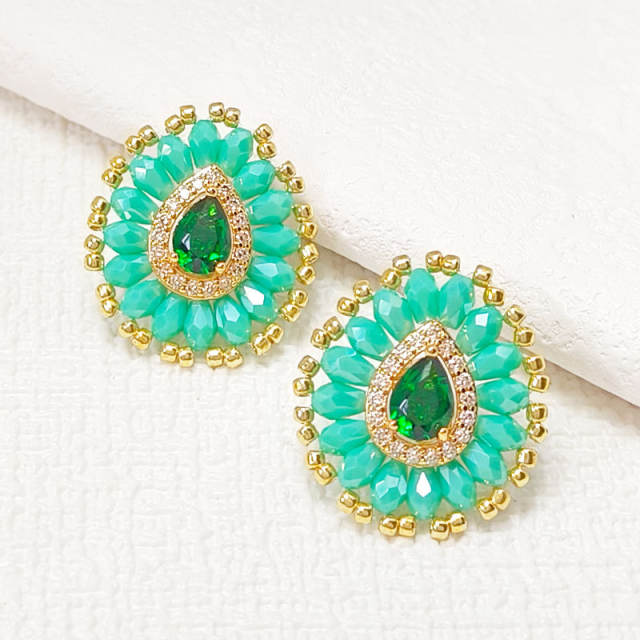 Delicate colorful crystal bead boho drop earrings