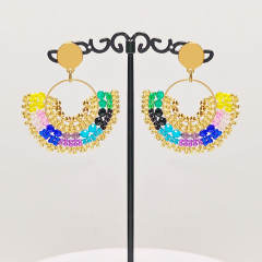Boho colorful bead fan shape stainless steel earrings