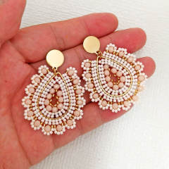 Boho handmade champagne bead drop earrings stainless steel earrings