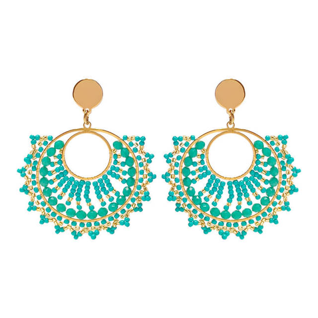 Boho handmade green color bead dangle earrings stainless steel earrings