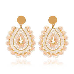 Boho handmade champagne bead drop earrings stainless steel earrings