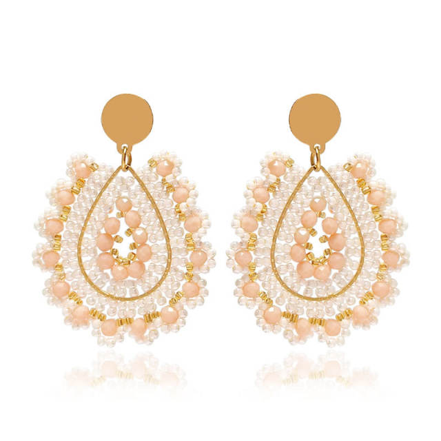 Boho handmade champagne bead drop earrings stainless steel earrings