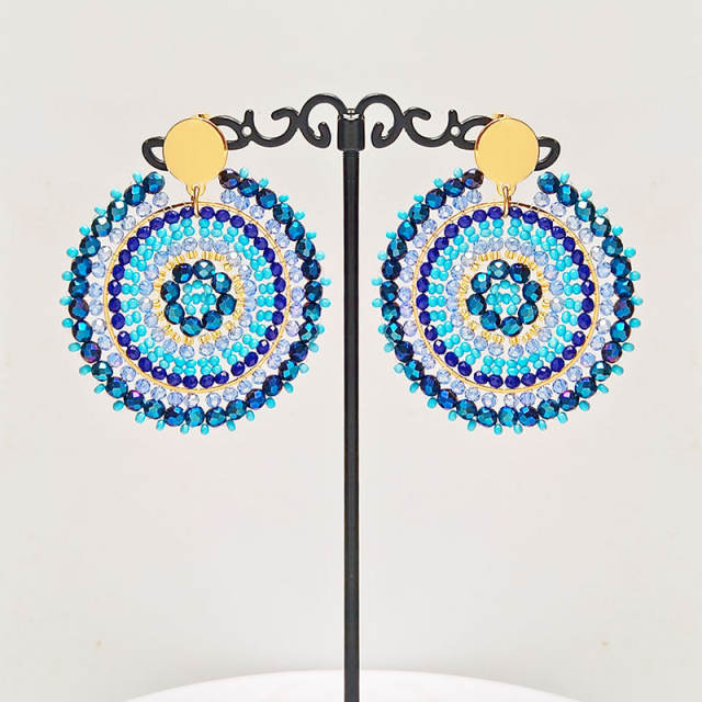 Boho handmade blue color bead stainless steel earrings