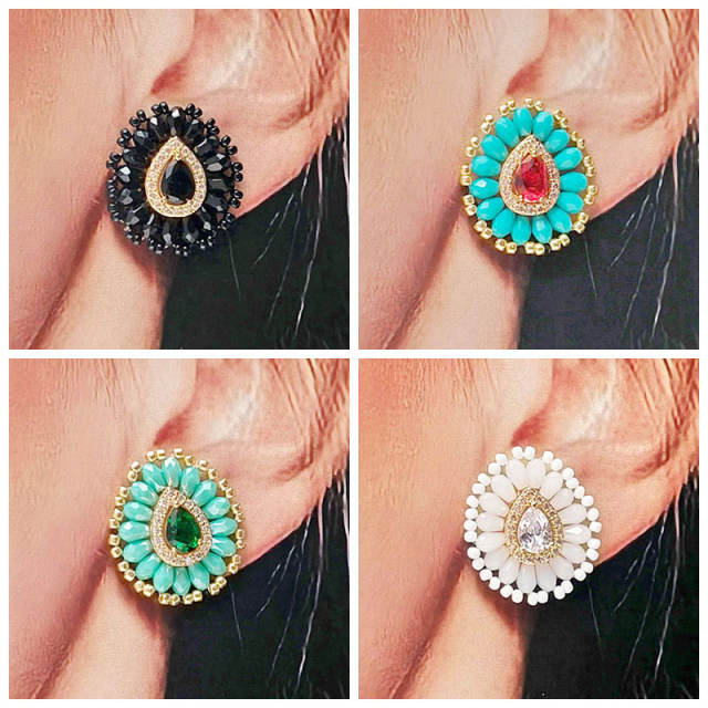 Delicate colorful crystal bead boho drop earrings