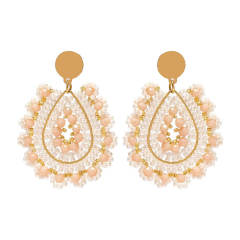 Boho handmade champagne bead drop earrings stainless steel earrings