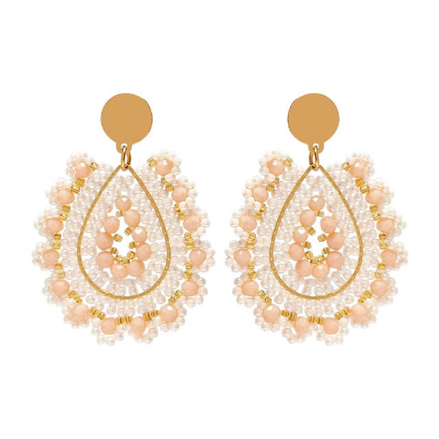 Boho handmade champagne bead drop earrings stainless steel earrings