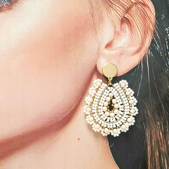 Boho handmade champagne bead drop earrings stainless steel earrings
