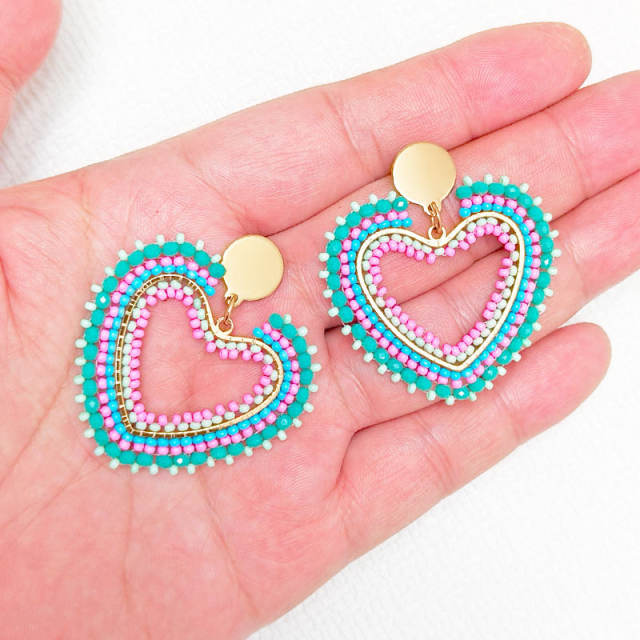 Boho handmade beaded heart dangle earrings stainless steel earrings