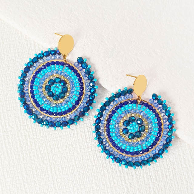 Boho handmade blue color bead stainless steel earrings
