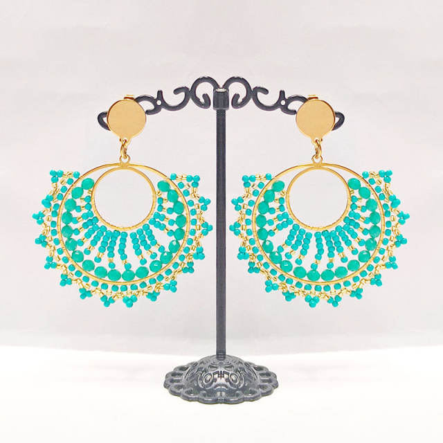 Boho handmade green color bead dangle earrings stainless steel earrings