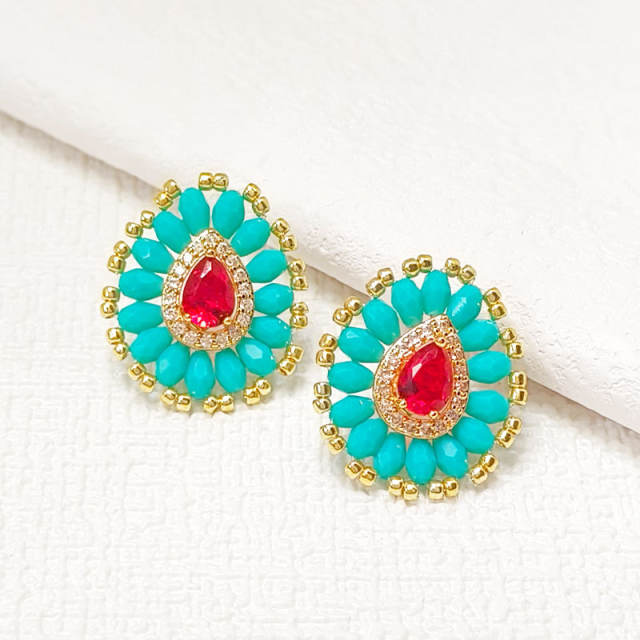Delicate colorful crystal bead boho drop earrings