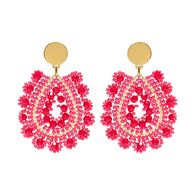 Boho handmade red bead drop shape stainless steel earrings