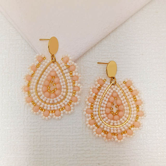 Boho handmade champagne bead drop earrings stainless steel earrings