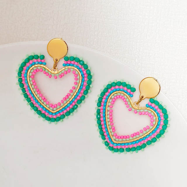 Boho handmade beaded heart dangle earrings stainless steel earrings