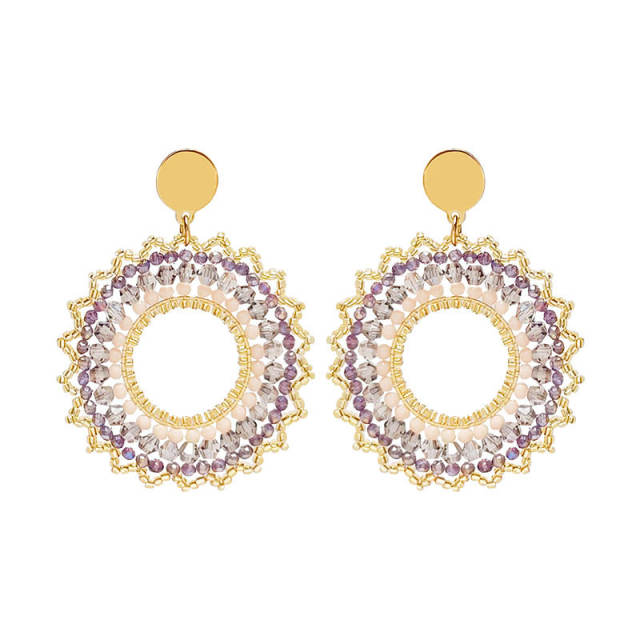 Boho handmade light purple bead circle earrings stainless steel earrings