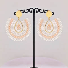 Boho beige color beaded dangle earrings stainless steel earrings