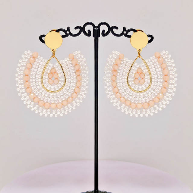 Boho beige color beaded dangle earrings stainless steel earrings