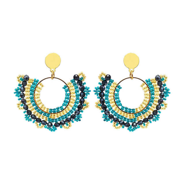 Delicate blue color bead handmade boho earrings stainless steel earrings