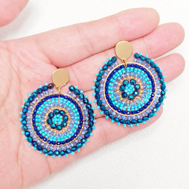 Boho handmade blue color bead stainless steel earrings