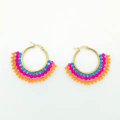 Boho handmade colorful bead fan shape stainless steel hoop earrings
