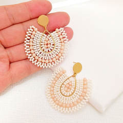 Boho beige color beaded dangle earrings stainless steel earrings