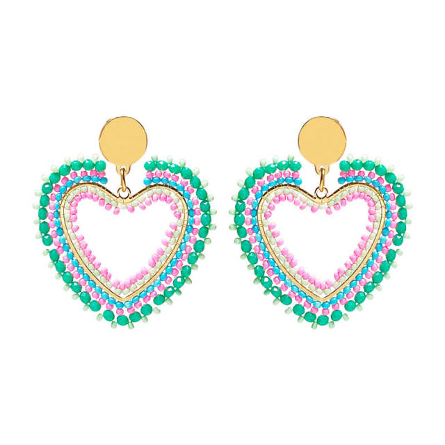 Boho handmade beaded heart dangle earrings stainless steel earrings