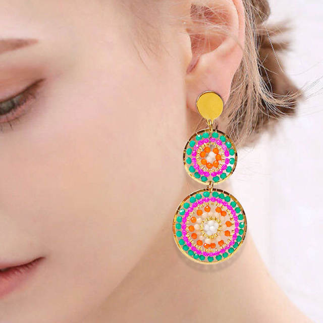 Boho handmade colorful bead dangle earrings stainless steel earrings