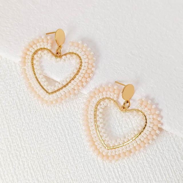 Boho handmade beaded heart dangle earrings stainless steel earrings