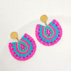 Boho handmade rose red bead drop shape stainless steel earrings